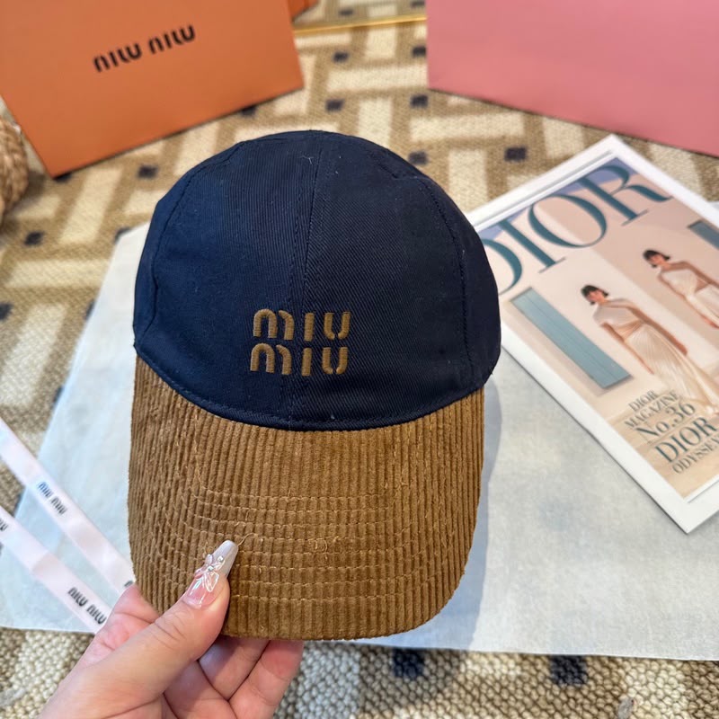 Miu Miu Corduroy Brim Cap - Navy