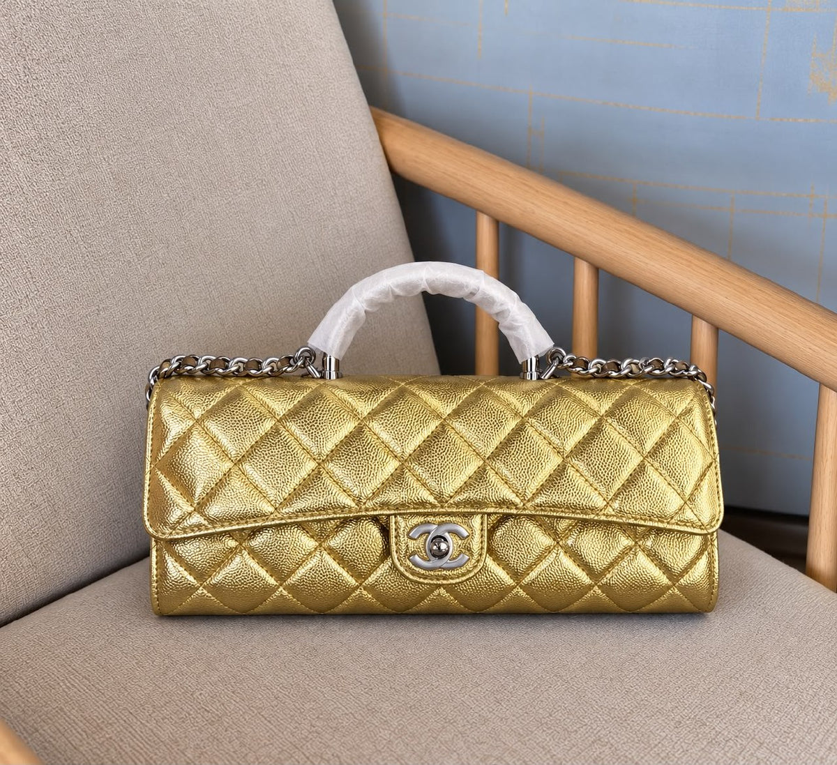 Chanel Quilted Top-Handle Shoulder Bag - Gold