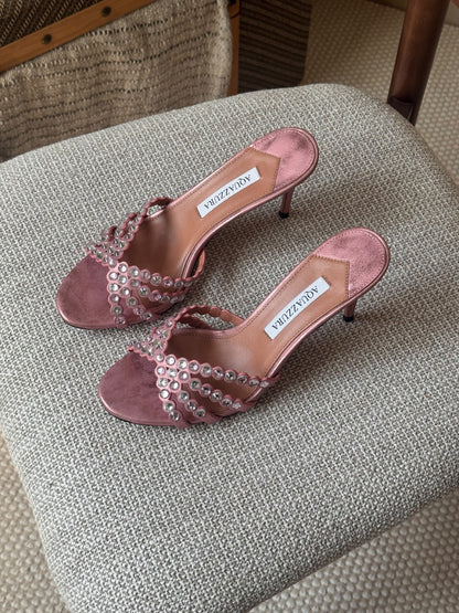 Aquazzura Crystal-Embellished Mule Heels - Pink