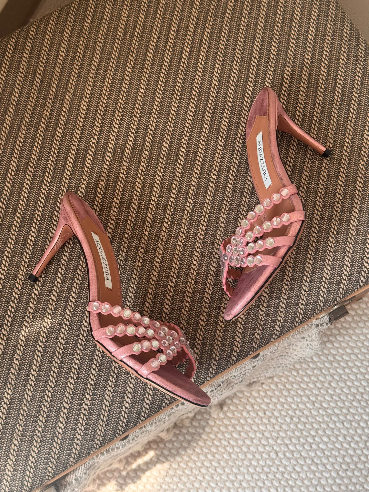 Aquazzura Crystal-Embellished Mule Heels - Pink