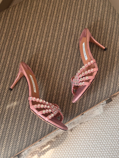 Aquazzura Crystal-Embellished Mule Heels - Pink