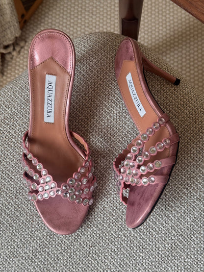 Aquazzura Crystal-Embellished Mule Heels - Pink