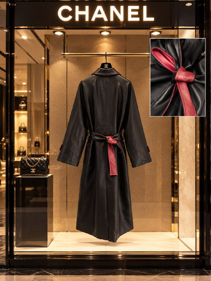 Chanel Belted Leather Trench Coat - Black