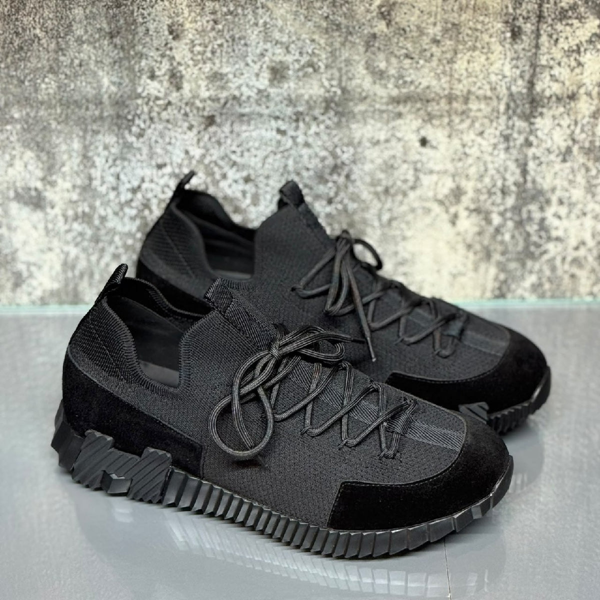 Hermès Ribbed-Sole Sneakers - Dark Grey & Black