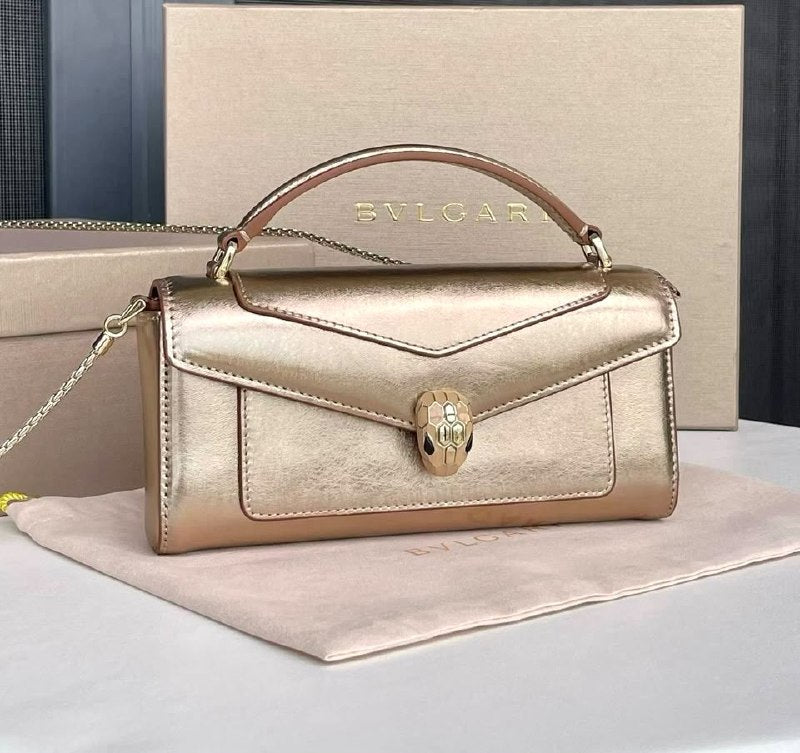 Bulgari Layered-Flap Handbag - Gold Snake Print