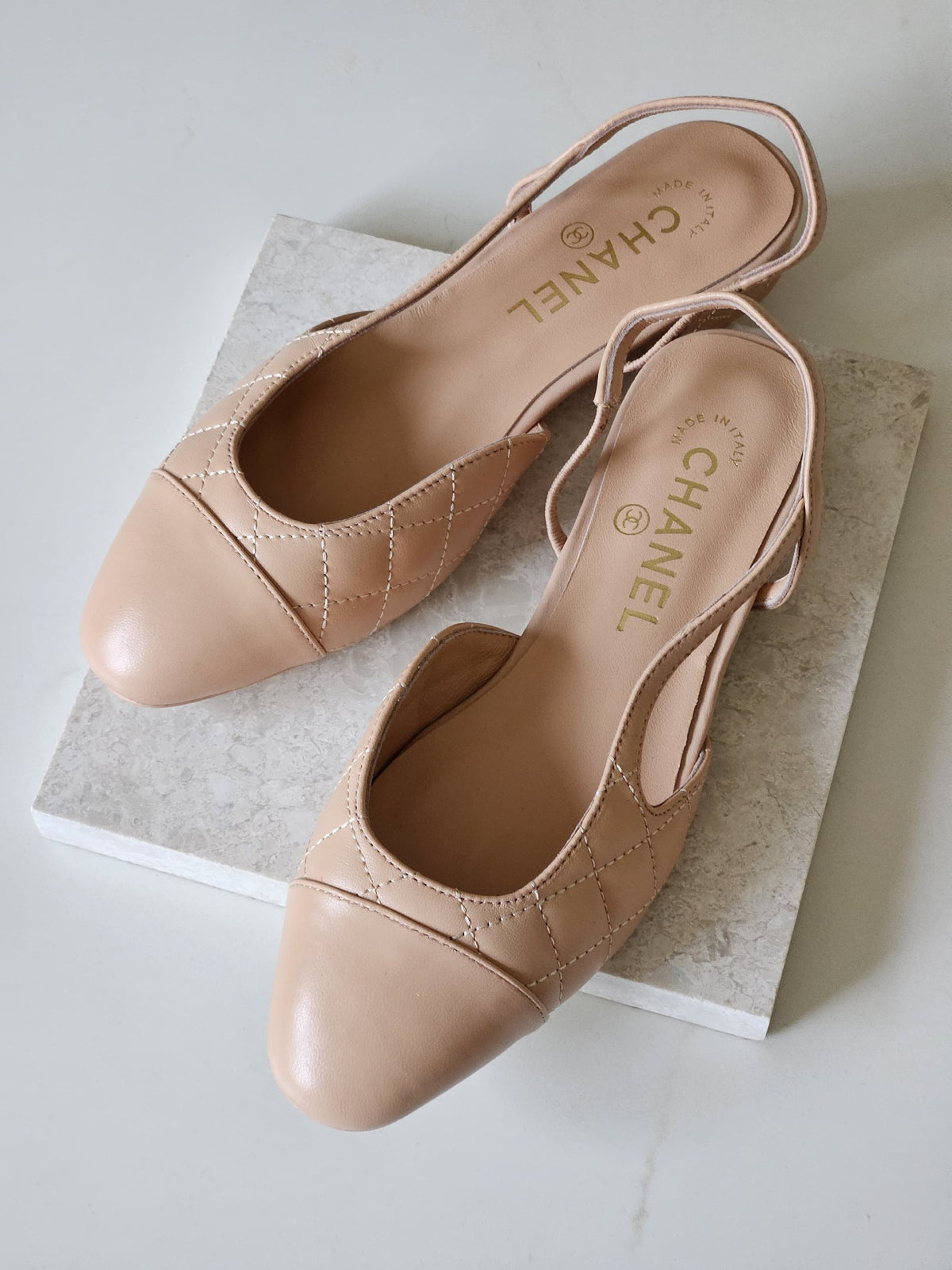 Chanel Quilted Slingback Ballerina - Beige