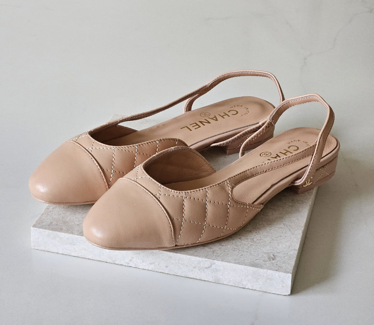 Chanel Quilted Slingback Ballerina - Beige
