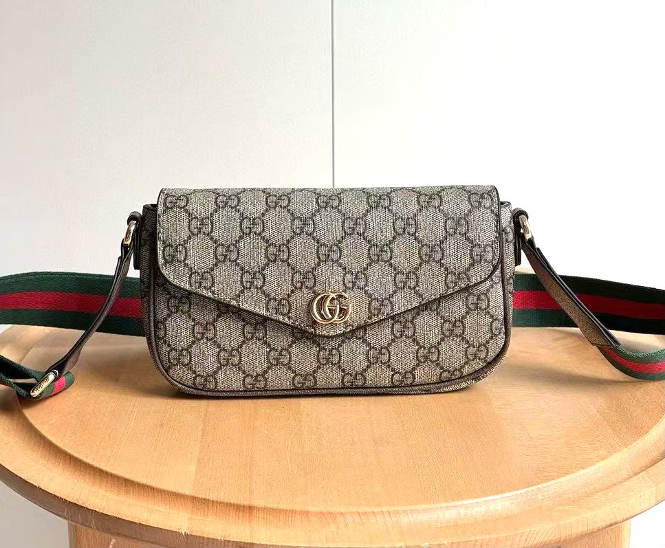 Gucci Shoulder Bag - Dark Grey with Web Strap
