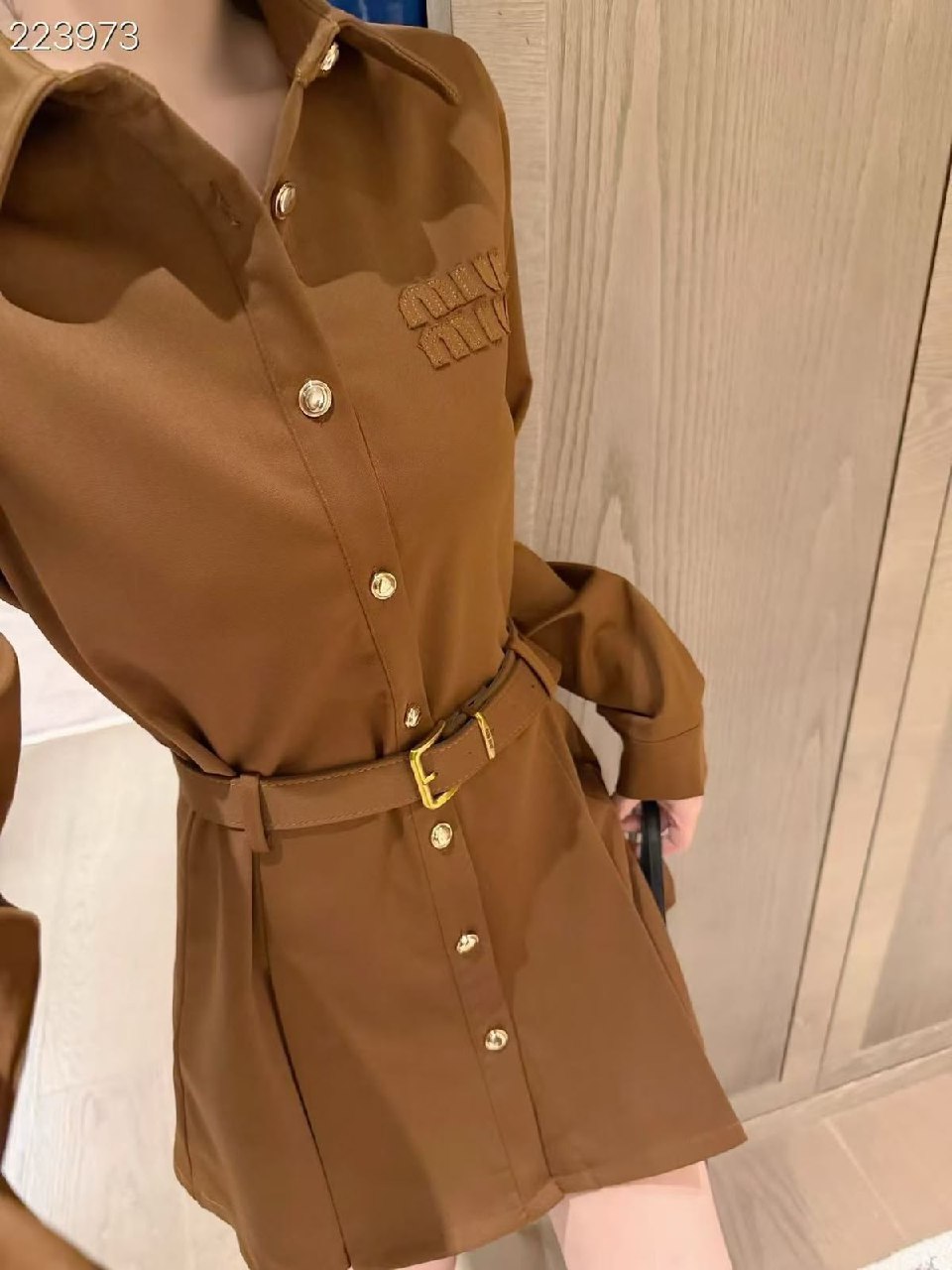 Miu Miu Belted Shirt Dress - Brown