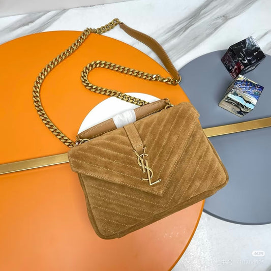 YSL Chevron Flap Shoulder Bag - Brown