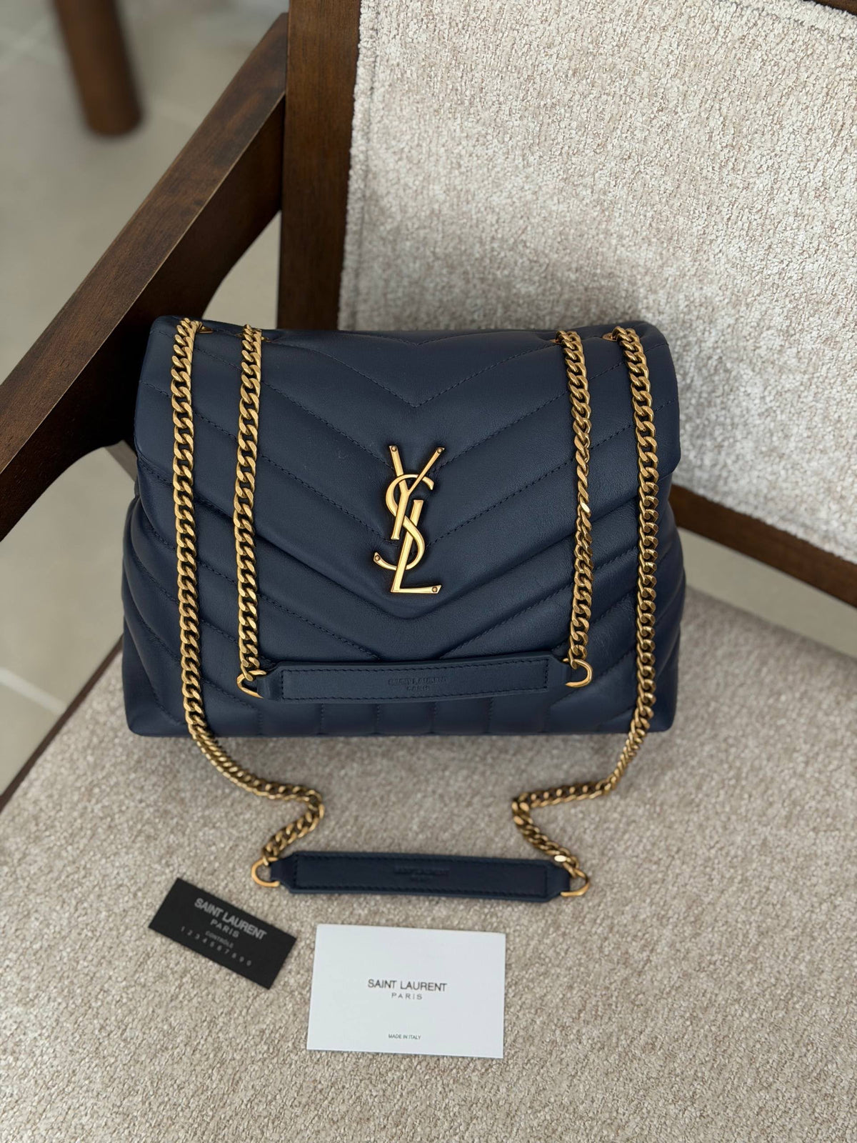 YSL Chevron Flap Shoulder Bag - Navy