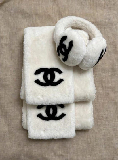 Chanel Scarf - White, Black, Brown