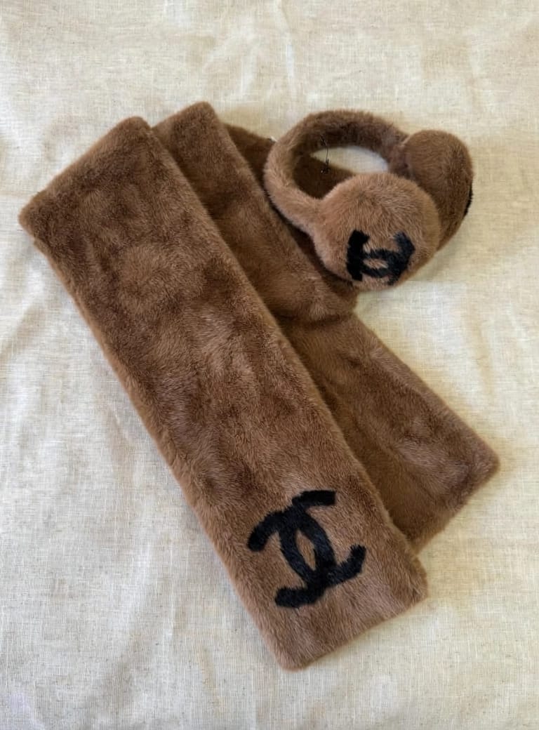 Chanel Scarf - White, Black, Brown