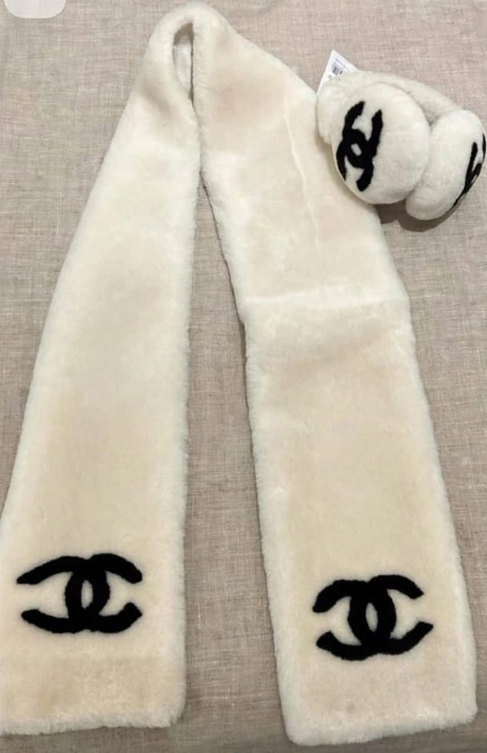 Chanel Scarf - White, Black, Brown