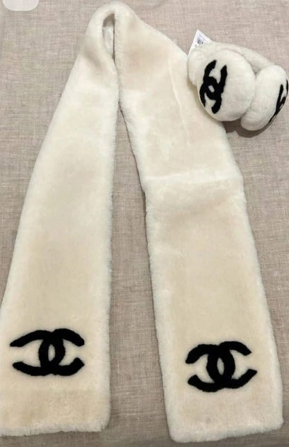Chanel Scarf - White, Black, Brown