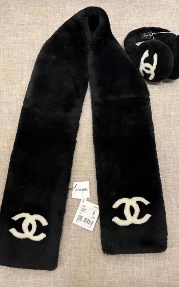 Chanel Scarf - White, Black, Brown