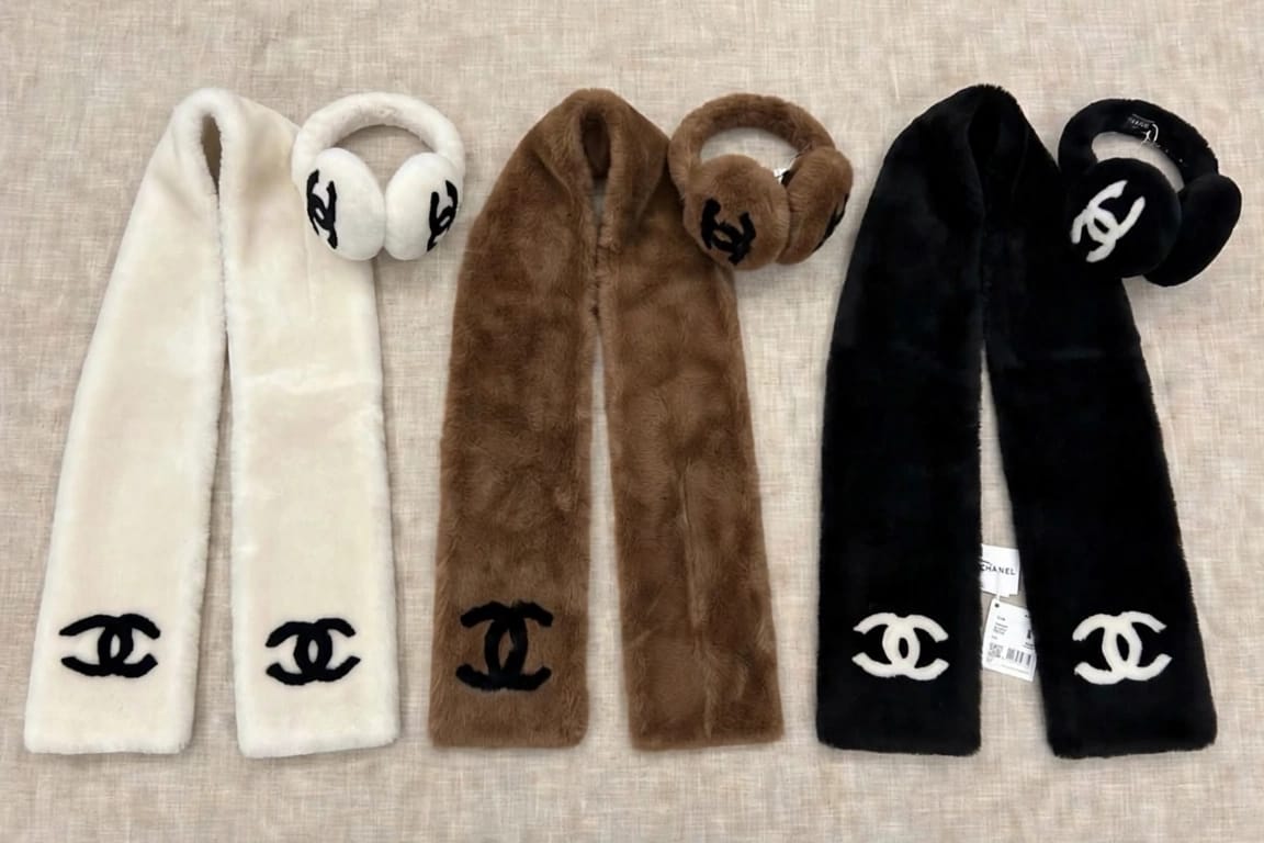 Chanel Scarf - White, Black, Brown