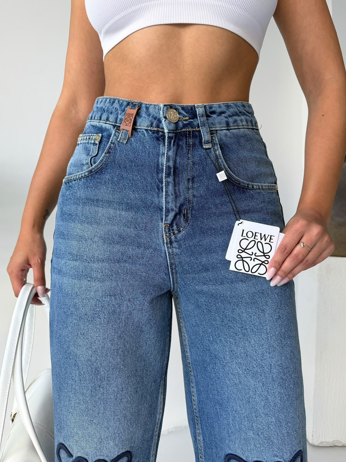 Loewe Embroidered Wide-Leg Jeans Pants - Blue