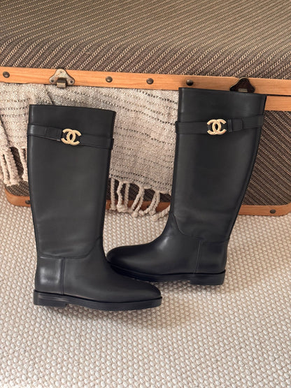 Chanel Belt-Detail Boots - Black