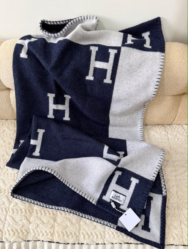Hermès Blanket H Block - Navy