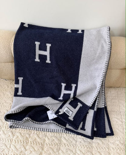 Hermès Blanket H Block - Navy