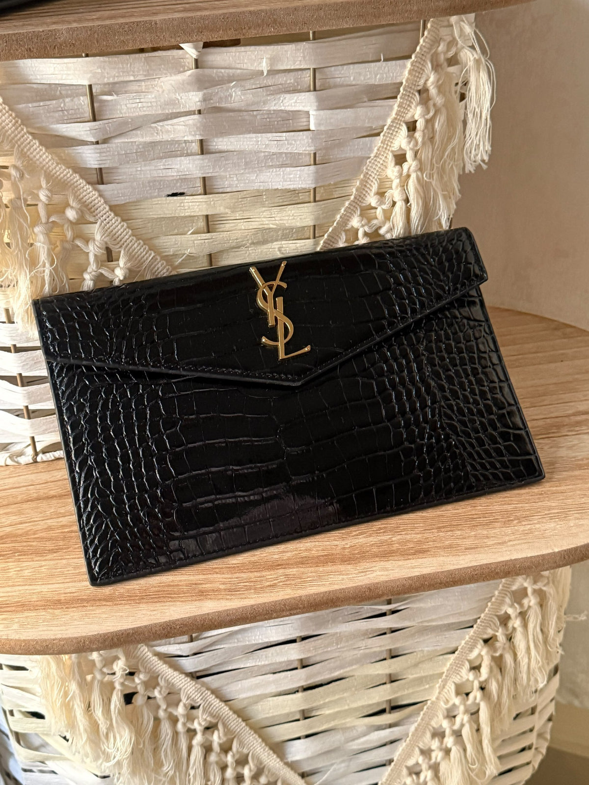 YSL Envelope Clutch - Black Embossed
