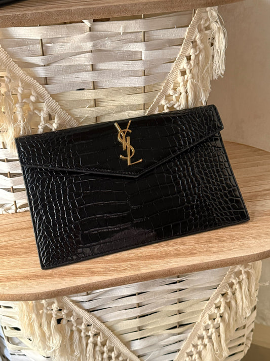 YSL Envelope Clutch - Black Embossed