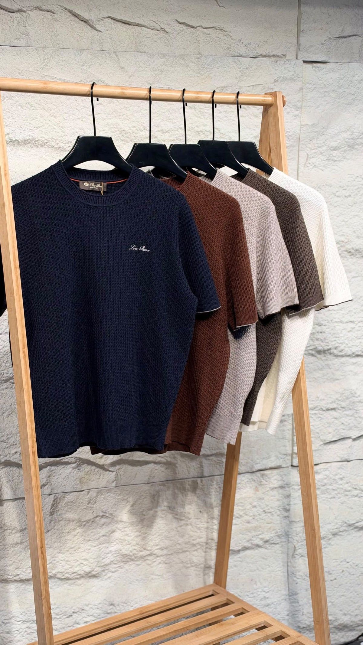 Loro Piana Knitted T-Shirt - Navy, Brown, Grey, White