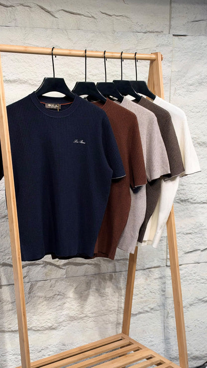 Loro Piana Knitted T-Shirt - Navy, Brown, Grey, White