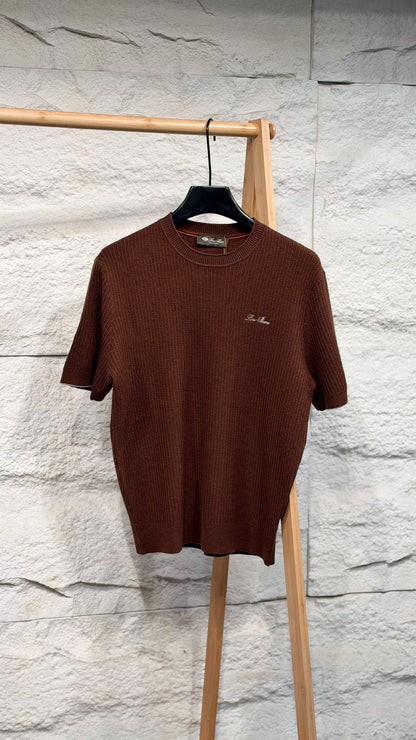 Loro Piana Knitted T-Shirt - Navy, Brown, Grey, White