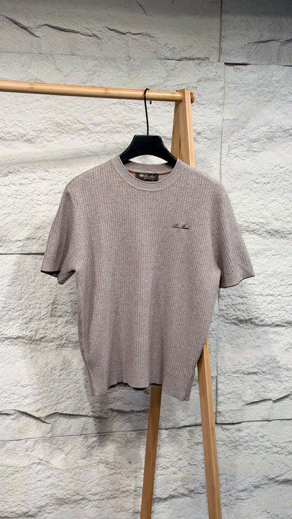 Loro Piana Knitted T-Shirt - Navy, Brown, Grey, White