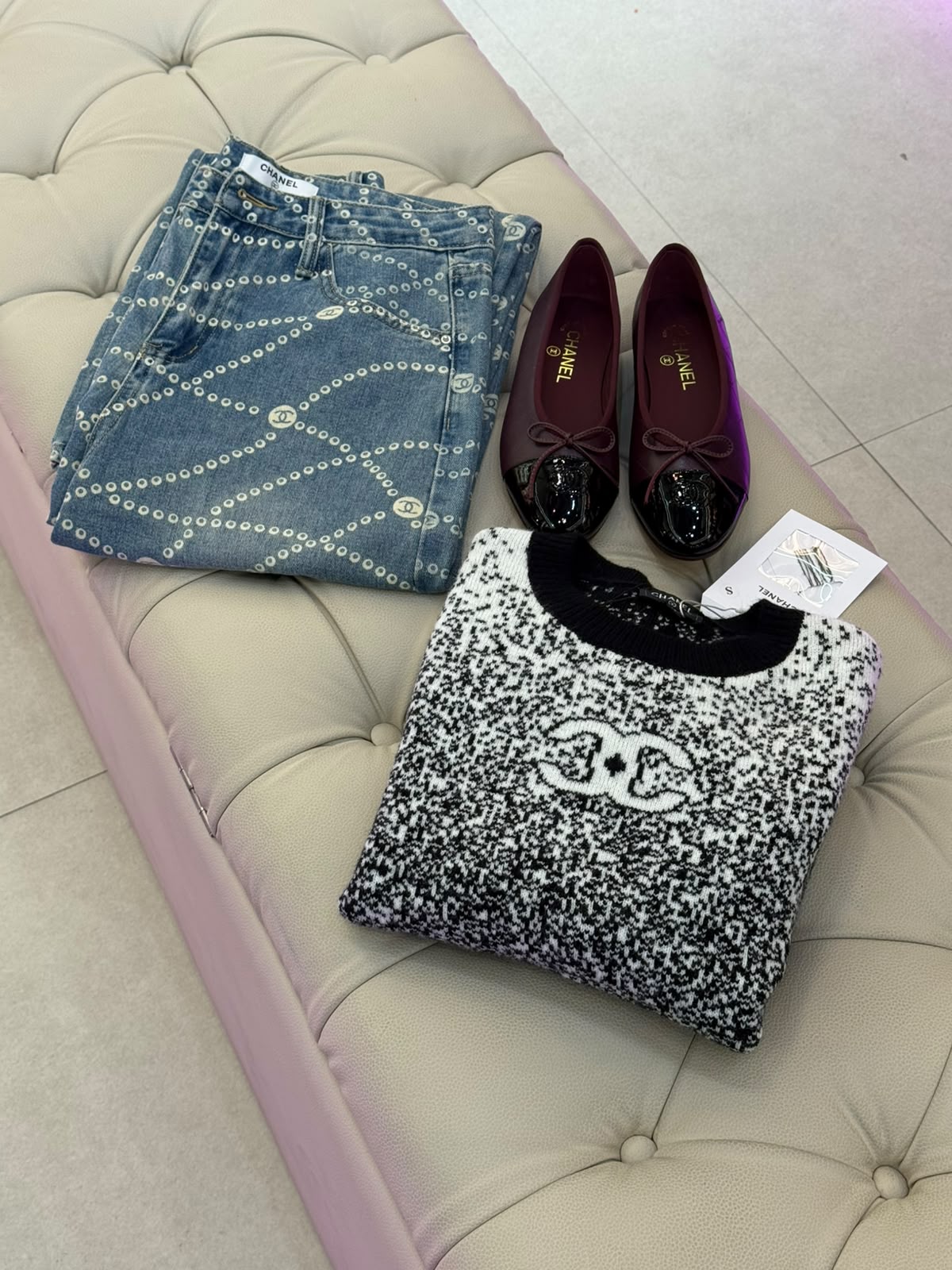 Chanel Speckled Logo Sweater - Grey, Pink, Multi, Green
