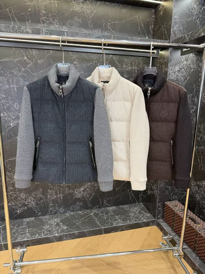 Loro Piana Quilted-Body Knit-Sleeve Jacket - White, Navy, Brown