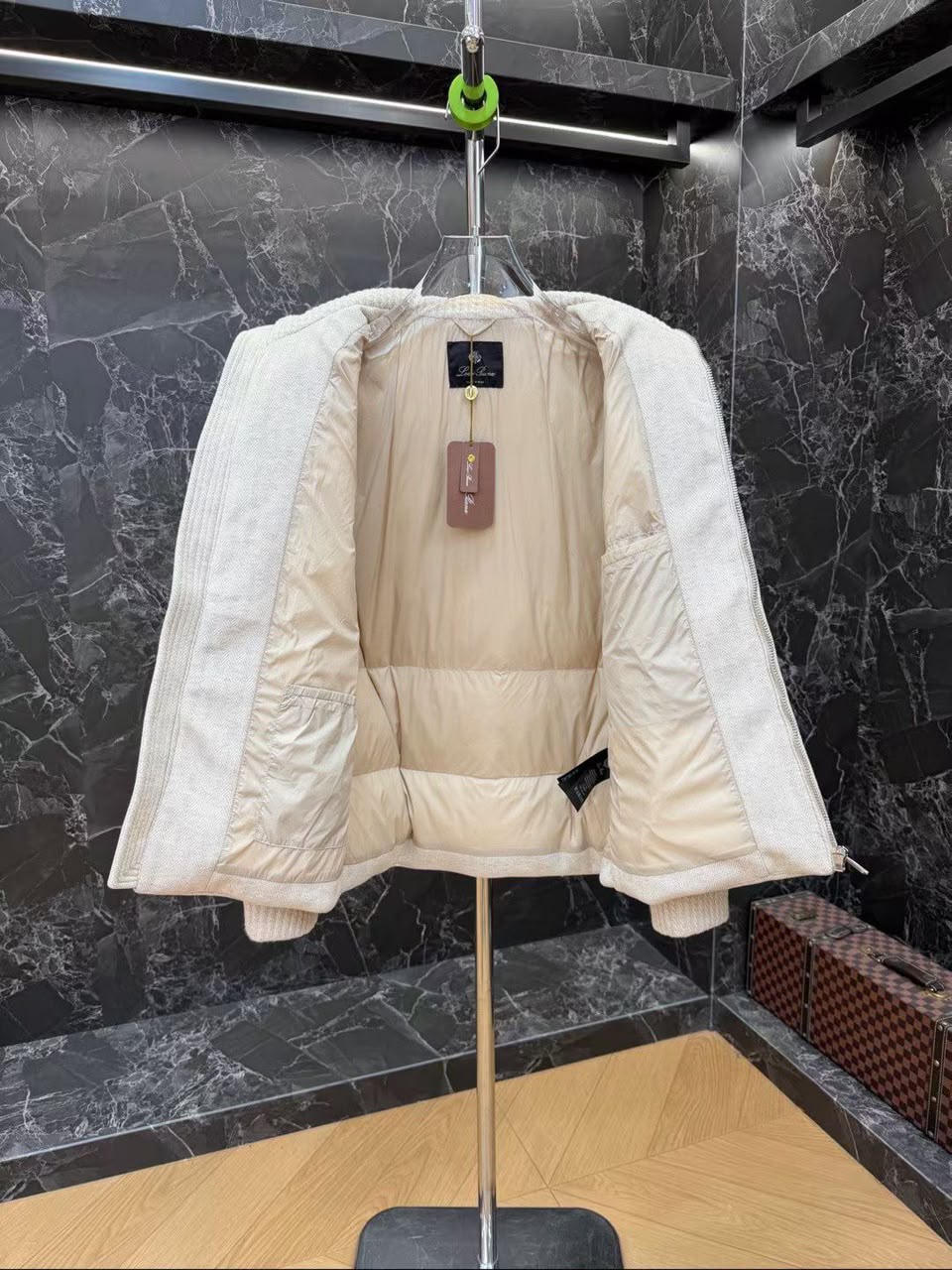 Loro Piana Quilted-Body Knit-Sleeve Jacket - White, Navy, Brown