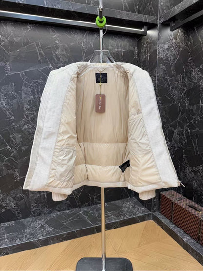 Loro Piana Quilted-Body Knit-Sleeve Jacket - White, Navy, Brown