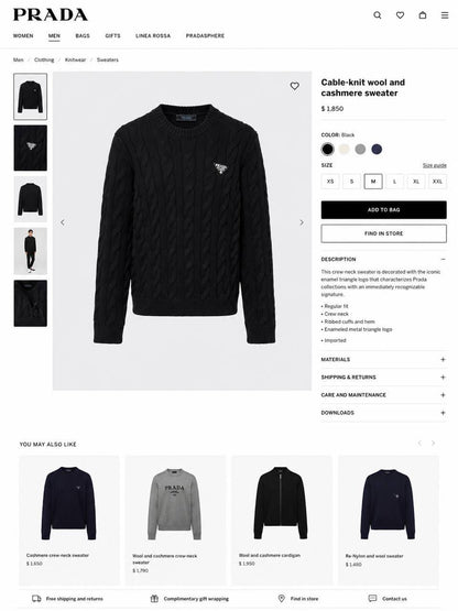 Prada Cable-Knit Sweater - Black, White