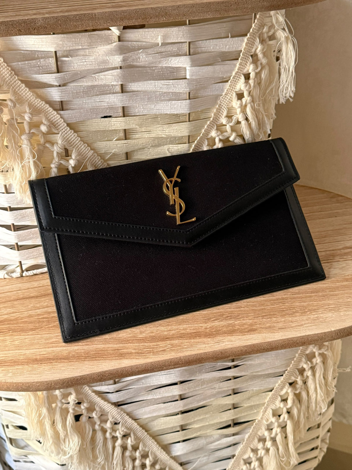 YSL Bordered Clutch - Black