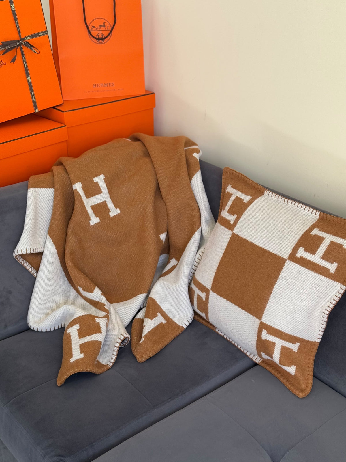 Hermès Blanket Set Checker - Brown