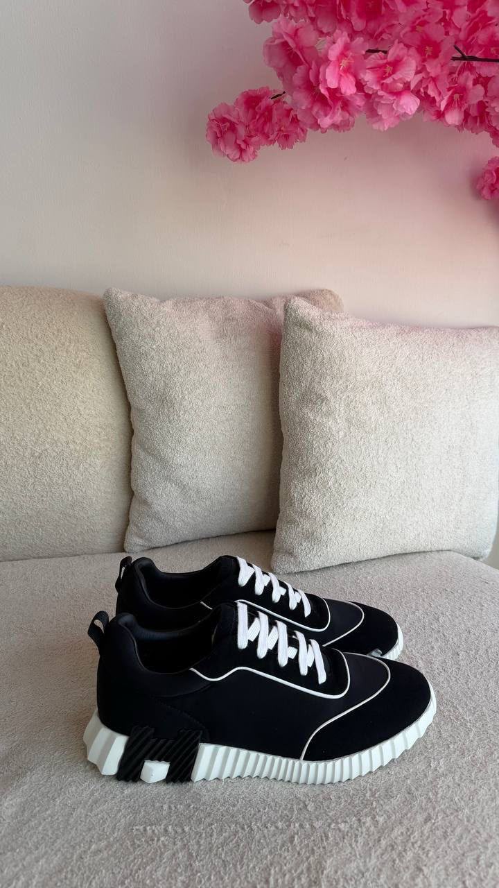 Hermes Piped Sneakers - Black & White
