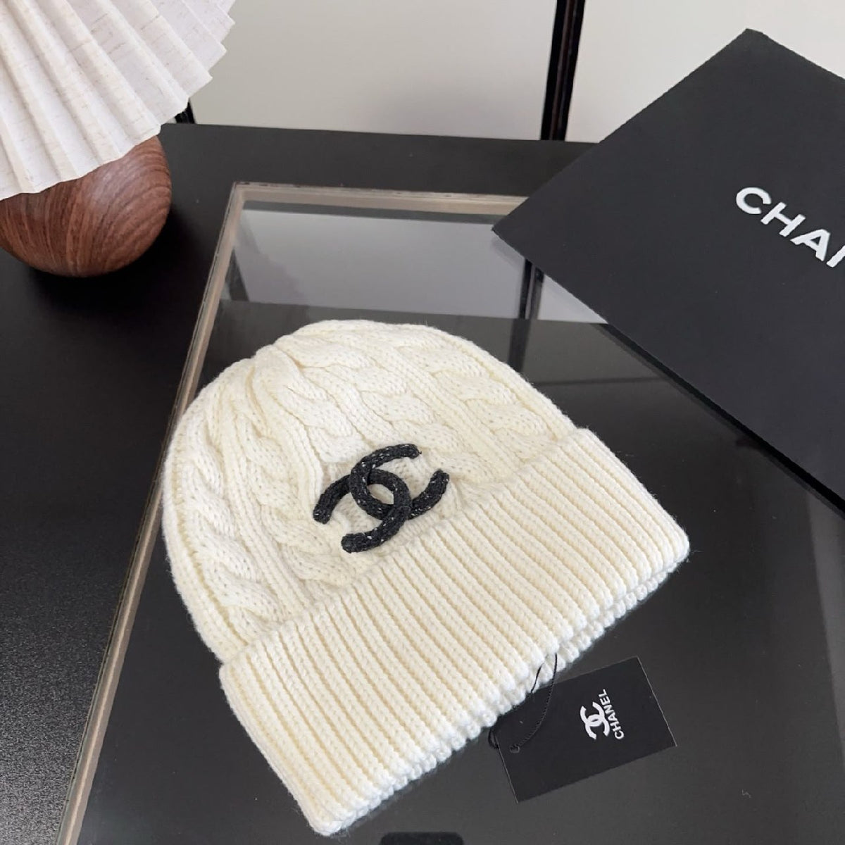 Chanel Cable Knit Beanie - White