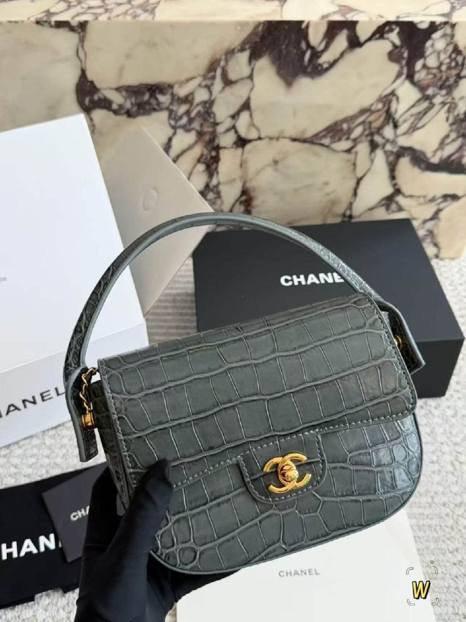 Chanel Structured Flap Handbag - Grey Embossed