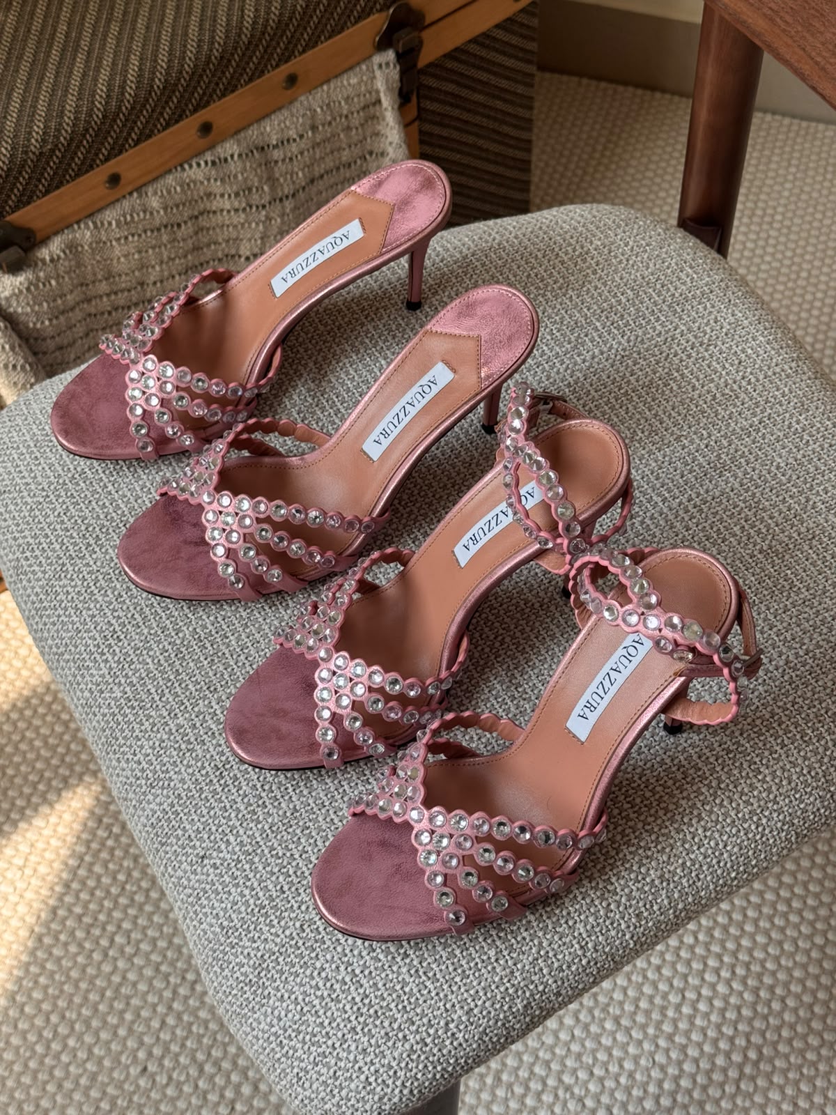 Aquazzura Crystal-Embellished Slingback Heels - Pink