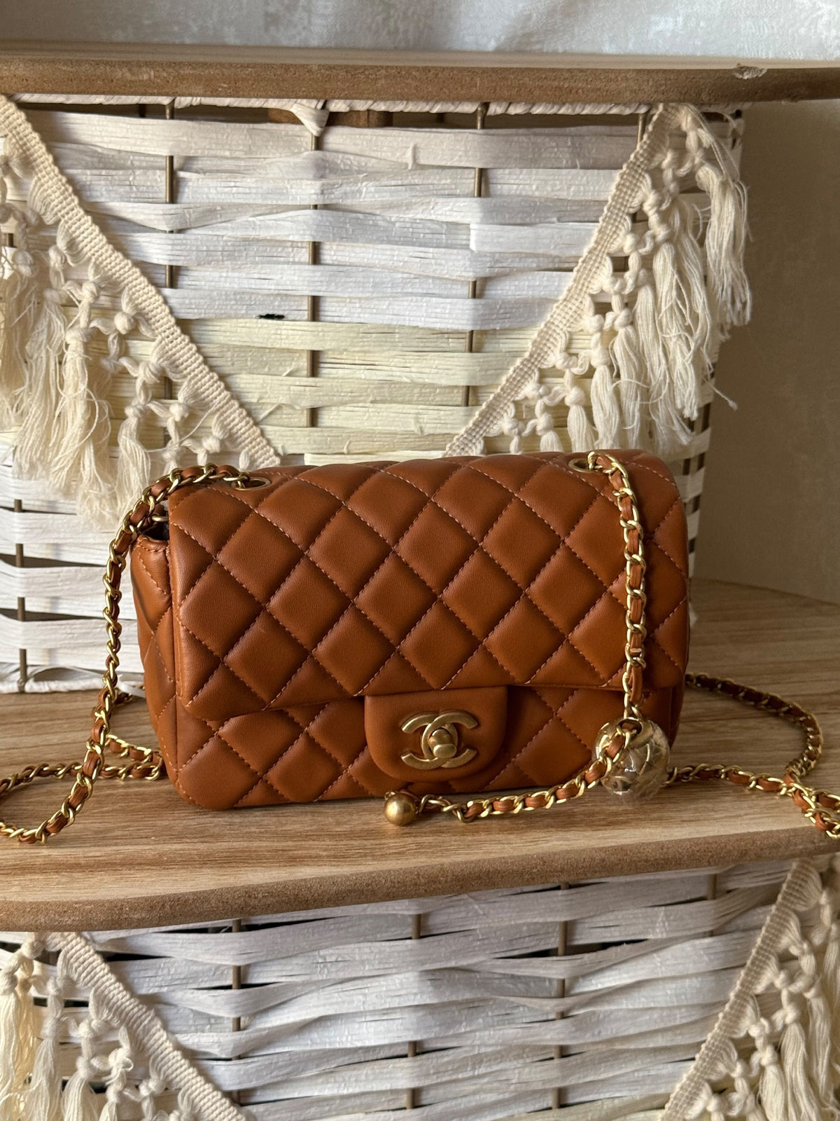 Chanel Diamond-Pattern Shoulder Bag - Brown