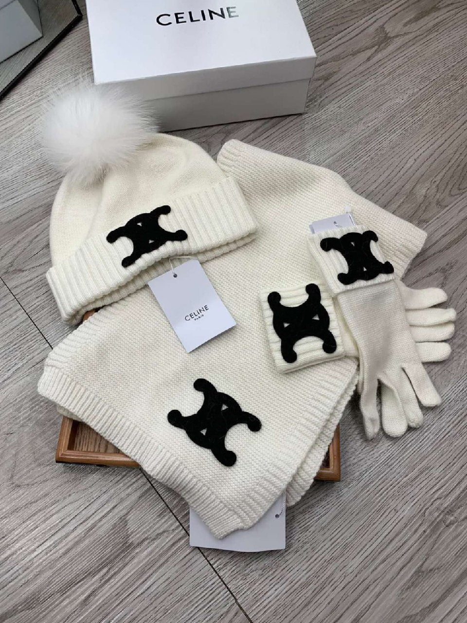 Celine Scarf & Beanie - White