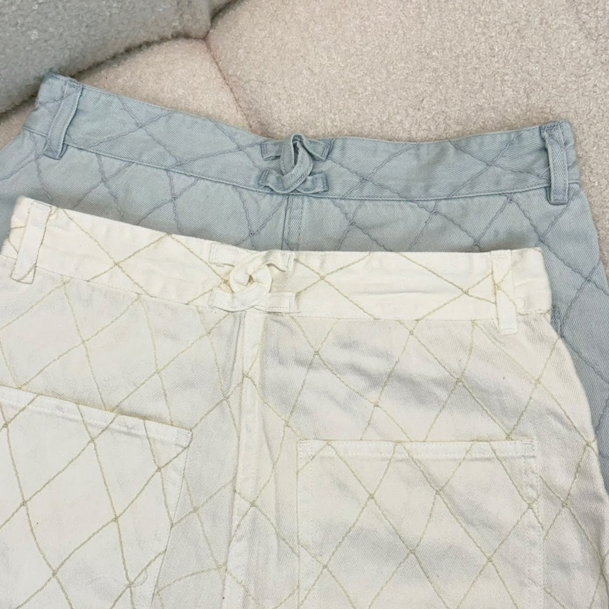 Chanel Diamond-Quilted Shorts - Light Blue, White