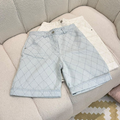 Chanel Diamond-Quilted Shorts - Light Blue, White