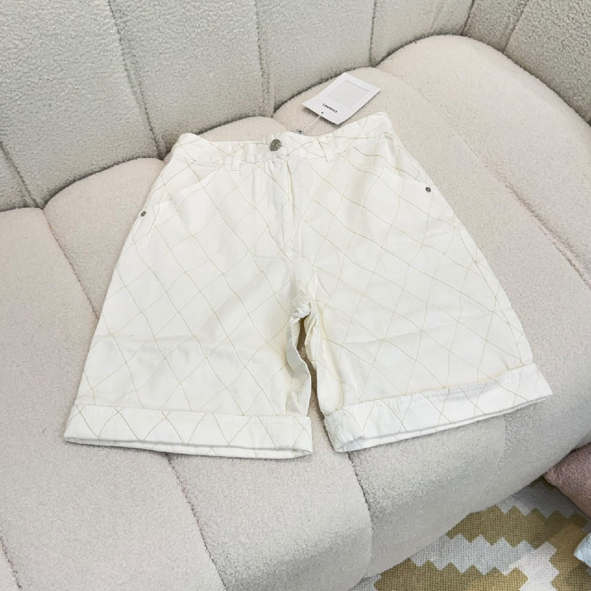Chanel Diamond-Quilted Shorts - Light Blue, White
