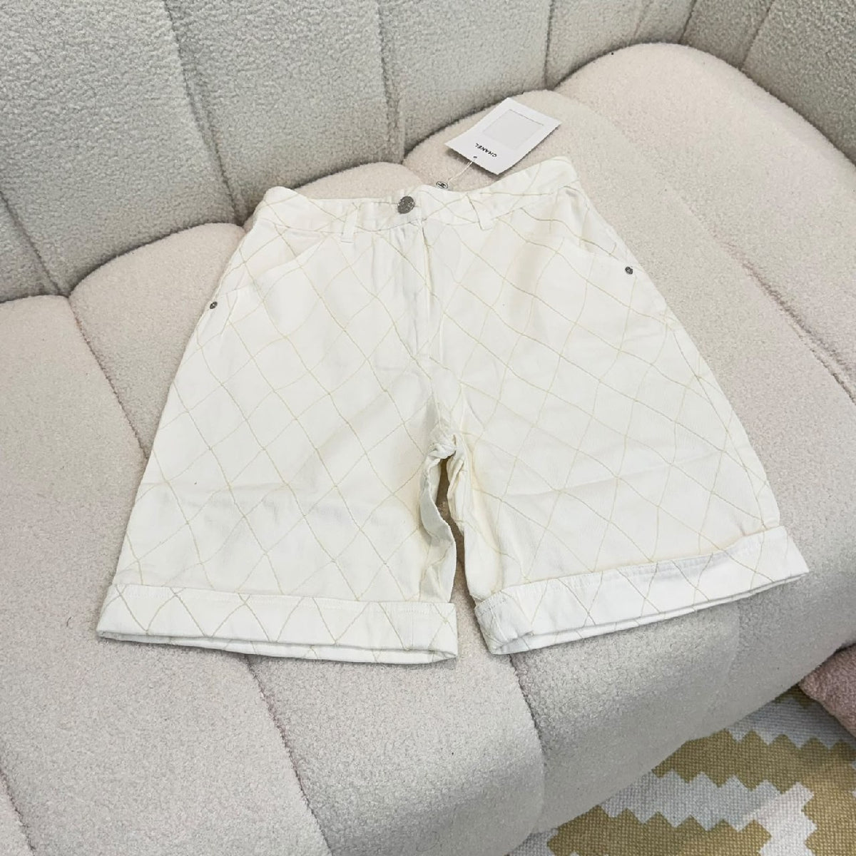 Chanel Diamond-Quilted Shorts - Light Blue, White