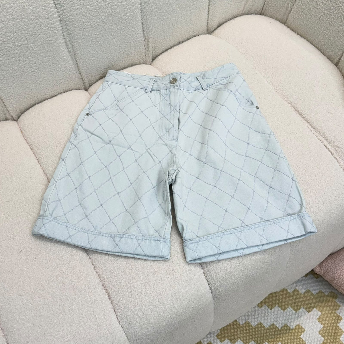 Chanel Diamond-Quilted Shorts - Light Blue, White