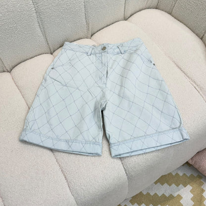 Chanel Diamond-Quilted Shorts - Light Blue, White